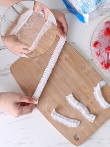 100 piezas Película desechable de preservación de alimentos PE, cubierta elástica transparente de cocina para aislar los olores de los alimentos del refrigerador - Blanco - Ver 6