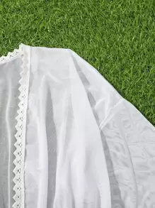 Chicas Kimono ribete con encaje con cordón delantero - Blanco - Ver 3