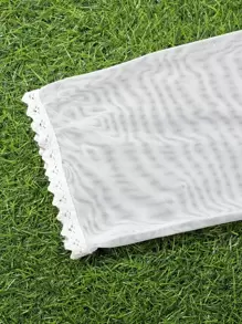 Chicas Kimono ribete con encaje con cordón delantero - Blanco - Ver 4