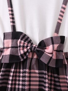 SHEIN Toddler Girls Plaid Print Bow Front 2 In 1 Dress - Multicolor - View 4