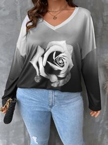 EMERY ROSE Camiseta de hombros caídos con estampado floral - Negro - Ver 3