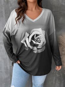 EMERY ROSE Camiseta de hombros caídos con estampado floral - Negro - Ver 4