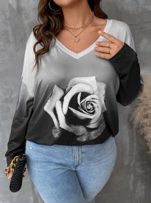 EMERY ROSE Camiseta de hombros caídos con estampado floral - Negro - Ver 5