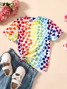 SHEIN Toddler Girls Colourful Heart Print Tee - Multicolor - View 1