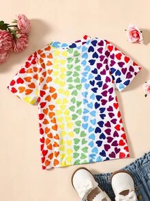 SHEIN Toddler Girls Colourful Heart Print Tee - Multicolor - View 2