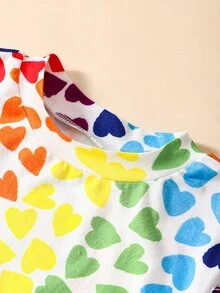 SHEIN Toddler Girls Colourful Heart Print Tee - Multicolor - View 3