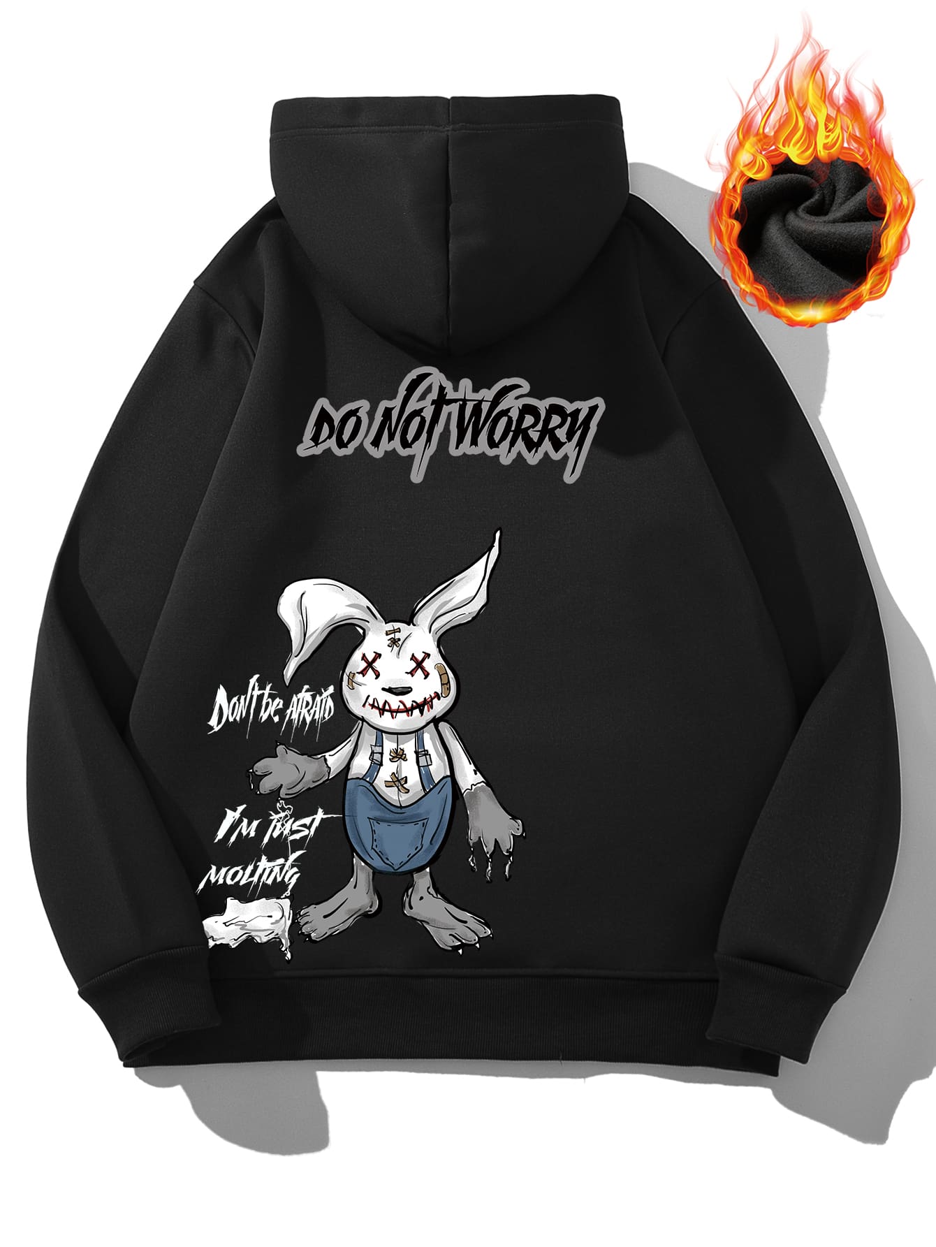 Manfinity Men Cartoon & Slogan Graphic Kangaroo Pocket Drawstring Thermal Hoodie - Black - View 1