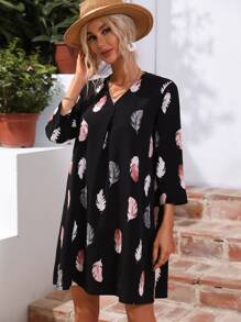 Breezaya Graphic Print Tunic Dress - Black - View 6
