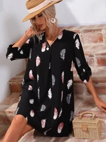 Breezaya Graphic Print Tunic Dress - Black - View 5