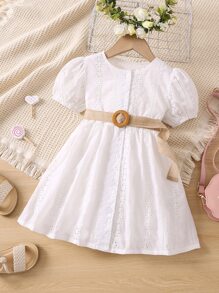 小女童網眼刺繡泡泡袖洋裝