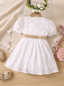 小女童網眼刺繡泡泡袖洋裝