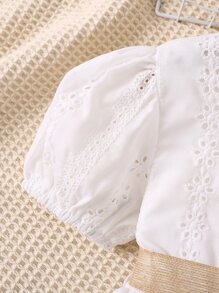 小女童網眼刺繡泡泡袖洋裝