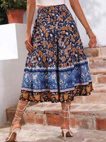 SHEIN VCAY Falda con estampado floral bajo con fruncido - Azul - Ver 2