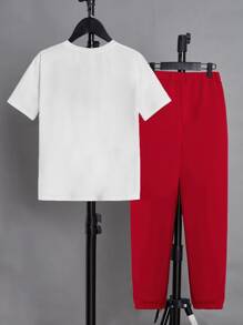 SHEIN Boys Letter Graphic Tee & Joggers - Red and White - View 2