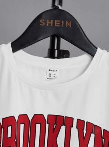 SHEIN Boys Letter Graphic Tee & Joggers - Red and White - View 3
