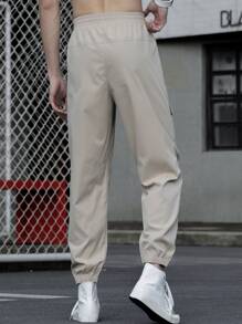 Manfinity Men Flap Pocket Drawstring Waist Cargo Trousers - Khaki - View 2