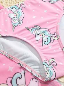 SHEIN 年轻女孩独角兽印花比基尼套装与和服夏日海滩