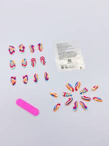24pcs Short Almond Striped Fake Nail & 1sheet Tape & 1pc Nail File - Multicolor - View 2