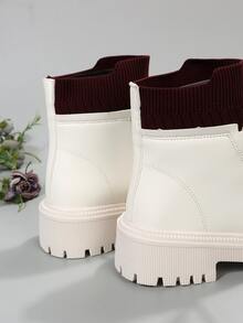 Two Tone Lace-up Front Combat Boots - Beige - View 3