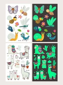 2張羊駝和蜜蜂樣式夜光紋身貼紙 - 彩色 - 查看 1