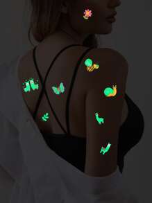 2張羊駝和蜜蜂樣式夜光紋身貼紙 - 彩色 - 查看 2