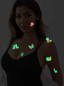 2張羊駝和蜜蜂樣式夜光紋身貼紙 - 彩色 - 查看 3