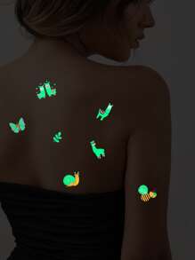 2張羊駝和蜜蜂樣式夜光紋身貼紙 - 彩色 - 查看 4