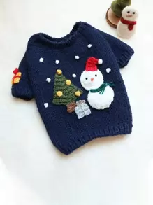 1 pieza suéter para mascotas con decoración de árbol de Navidad y muñeco de nieve, para ropa de perro pequeño, Schnauzer, caniche, gatito - Multicolor - Ver 1