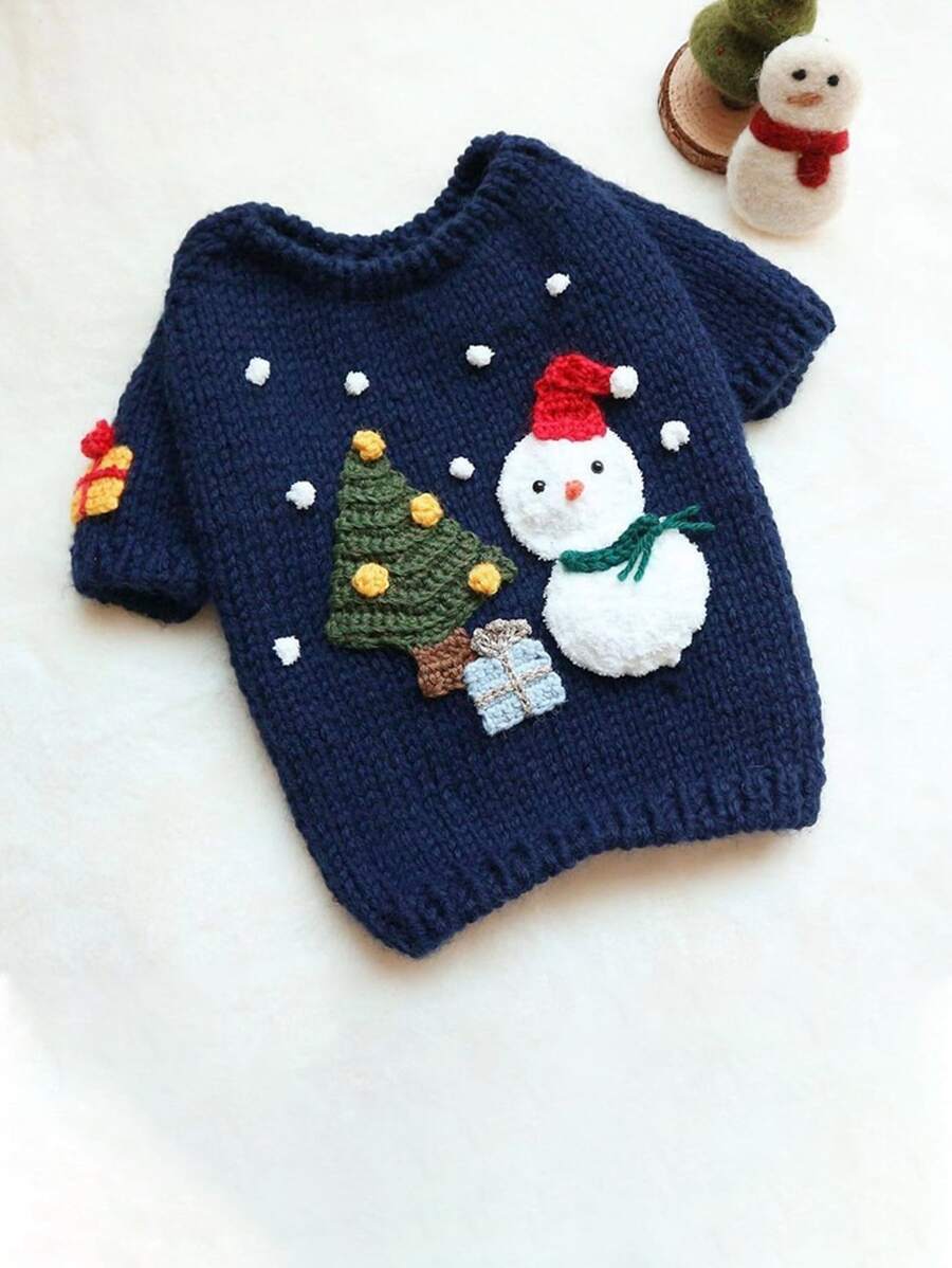 1 pieza suéter para mascotas con decoración de árbol de Navidad y muñeco de nieve, para ropa de perro pequeño, Schnauzer, caniche, gatito - Multicolor - Ver 1