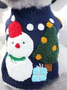 1 pieza suéter para mascotas con decoración de árbol de Navidad y muñeco de nieve, para ropa de perro pequeño, Schnauzer, caniche, gatito - Multicolor - Ver 2
