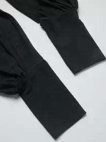 Hauture 小高領燈籠袖魚尾裙下擺網紗超長緊身連衣裙不附帶內衣褲套裝 - 黑色 - 查看 6