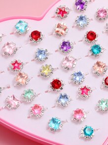 36入組女孩隨機水鑽裝飾戒指