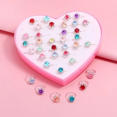 36入組女孩隨機水鑽裝飾戒指