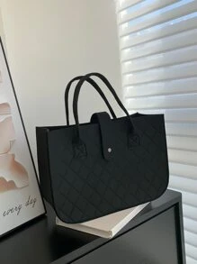 Geometric Embossed Top Handle Bag - Black - View 2