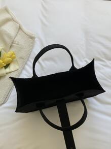 Geometric Embossed Top Handle Bag - Black - View 4