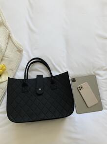 Geometric Embossed Top Handle Bag - Black - View 5