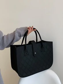 Geometric Embossed Top Handle Bag - Black - View 6