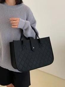 Geometric Embossed Top Handle Bag - Black - View 7