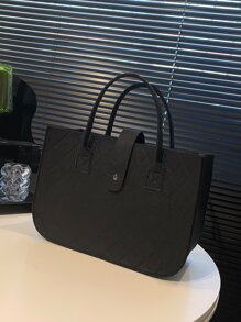 Geometric Embossed Top Handle Bag - Black - View 8