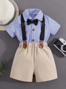Toddler Boys Striped Bow Front Shirt & Suspender Shorts - Multicolor - View 1