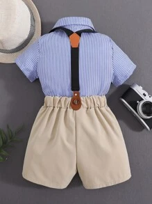 Toddler Boys Striped Bow Front Shirt & Suspender Shorts - Multicolor - View 2