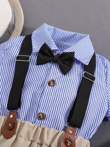 Toddler Boys Striped Bow Front Shirt & Suspender Shorts - Multicolor - View 5