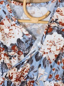 Niñitas Vestido con estampado floral de manga con volante bajo con fruncido - Multicolor - Ver 3