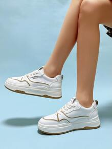 Letter Patch Decor Lace-up Front Skate Shoes - Khaki - View 2