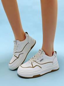 Letter Patch Decor Lace-up Front Skate Shoes - Khaki - View 3