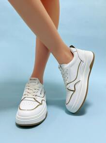 Letter Patch Decor Lace-up Front Skate Shoes - Khaki - View 4