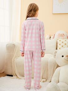 Chicas Conjunto de pijama de guingán ribete en contraste con cubierta de ojo - Rosa Pálido - Ver 2