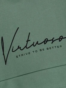 SHEIN 男孩標語圖案袋鼠口袋連帽衫