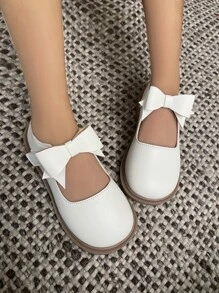 Girls Bow Decor Mary Jane Flats - White - View 1