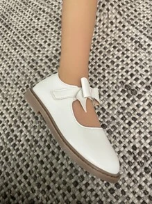 Girls Bow Decor Mary Jane Flats - White - View 4